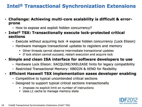 Slide from Intel Developers Forum 2012 providing details of Intel's 4th Generation Core Processor, codenamed 'Haswell'