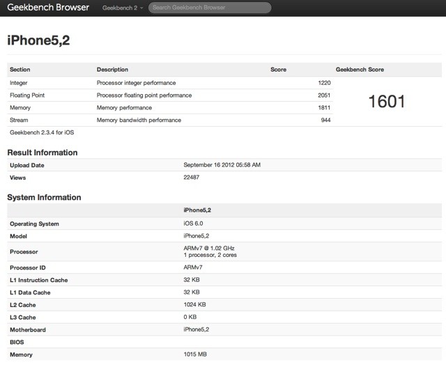 Geekbench&amp;#39;s iPhone 5 entry