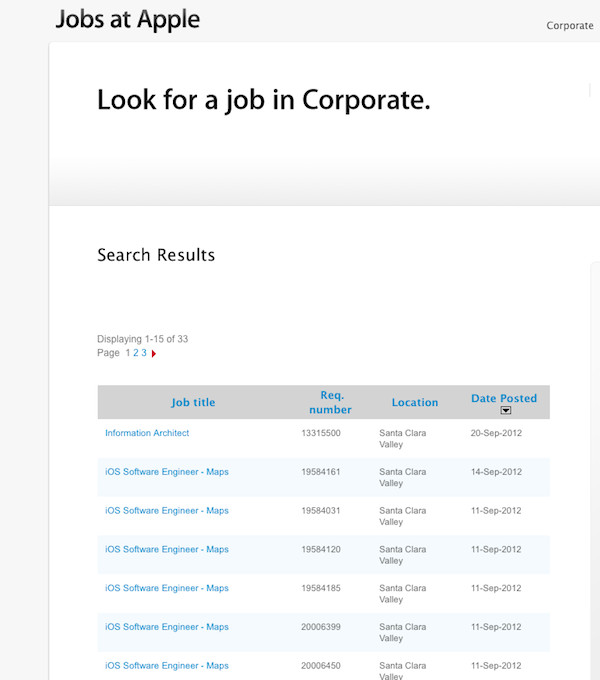 Job adverts in iOS6, screengrab Apple