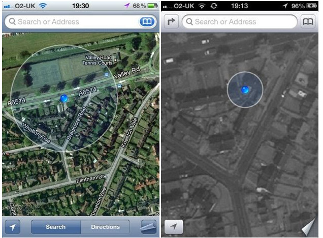 Before - and after, iOS Maps. Source: Richard Cartledge/Apple Support Forums