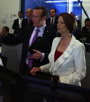 Australian Prime Minister Julia Gillard in the operations centre at Macquarie Telecom's new Intellicentre 2 data centre