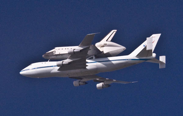 Space Shuttle Endeavour crosses the Golden Gate