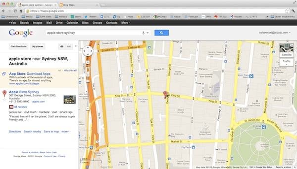 Google maps shows the correct location for Sydney&#39;s Apple store