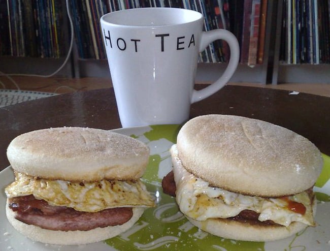 Scott Chapman's sarnie, with muffins and eggs