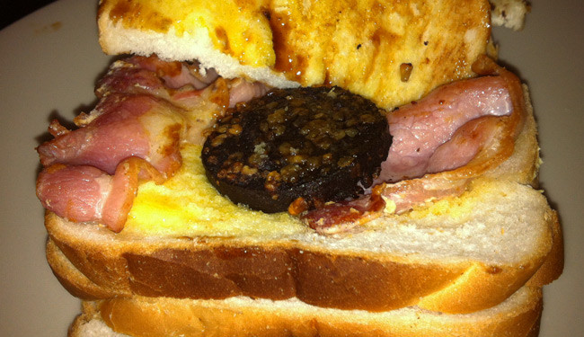 David Nicholls' bacon sarnie with black pudding