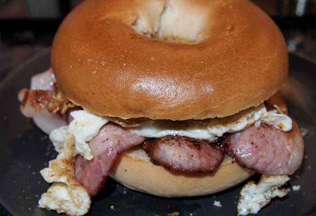David Collett shows he's a fan of the bagel bacon sarnie