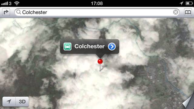 Apple Maps shows Colchester