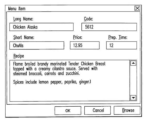 Illustration from Ameranth patent 'Information management and synchronous communications system with menu generation'