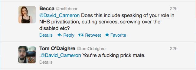 Twitter responses to David Cameron