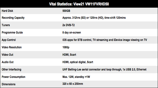 View21 VW11FVRHD50 Freeview+HD DVR