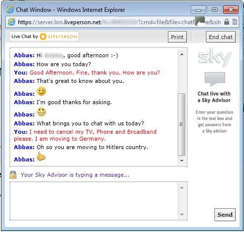 Screen grab of the offending chat