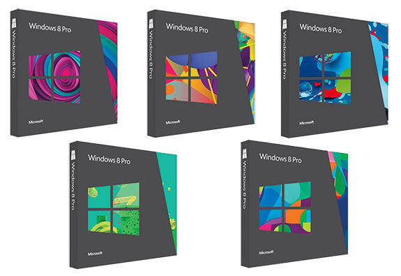 All five retail box designs for Windows 8