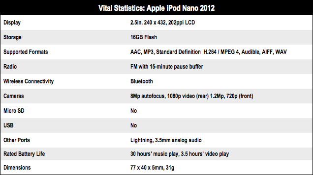 Apple iPod Nano 7G tech specs