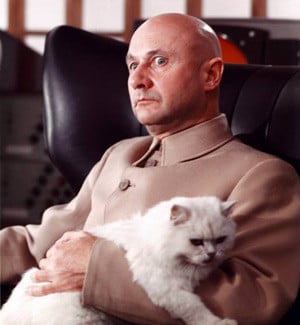 Donald Pleasence as Blofeld, with his white cat