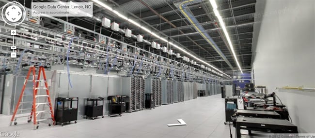 Rows of computer racks in data center
