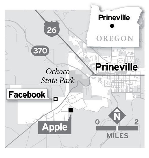 Map of Facebook and Apple data centers in Prineville, Oregon