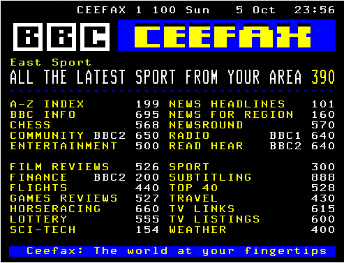 Ceefax front page