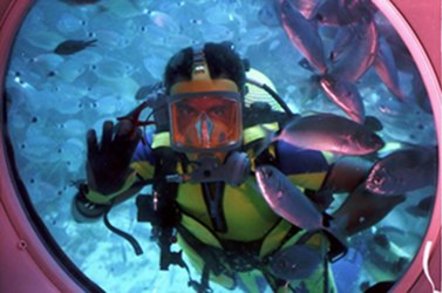 Diver peers through sub window. credit: Alexander Rist http://www.sxc.hu/profile/OwnMoment