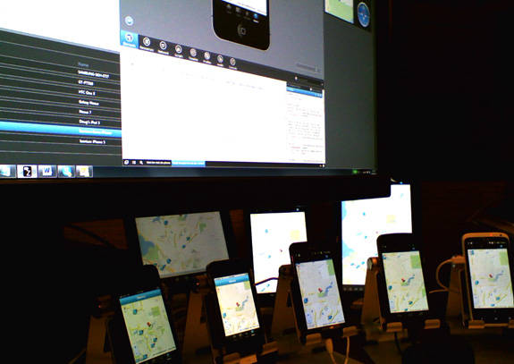 Icenium Live Sync demo showing multiple devices