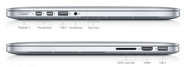 13-inch MacBook Pro with Retina Display ports, left and right