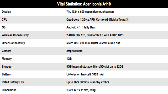 Acer Iconia A110 8GB Android tablet