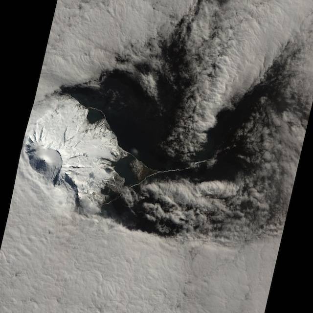 NASA Earth Observatory image of a likely volcanic eruption on Heard Island's Mawson peak