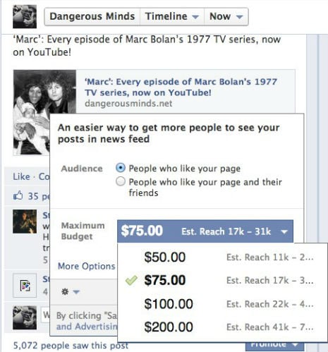 Facebook promotions, credit Dangerous Minds blog, screengrab