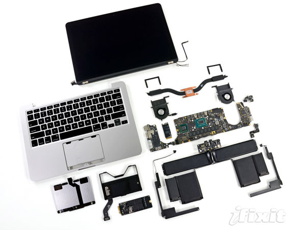 All the parts of a 13-inch MacBook Pro with Retina Display