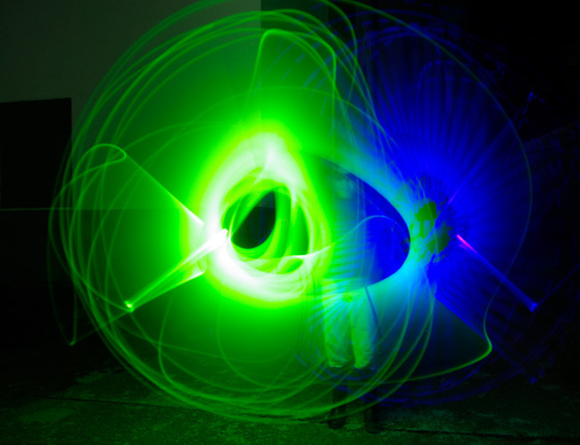 Long exposure shot showing patterns made my moving lightsabers