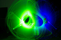 Long exposure shot showing patterns made my moving lightsabers