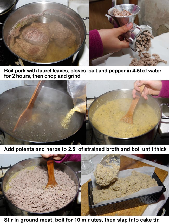 The six steps in preparing scrapple