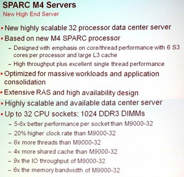 Specifications of the Sparc M4 processor and systems