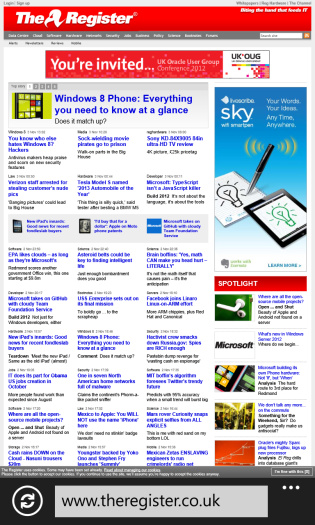 IE10 with our home page