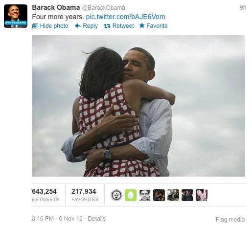 Barack Obama&amp;#39;s most retweeted tweet ever, credit screengrab