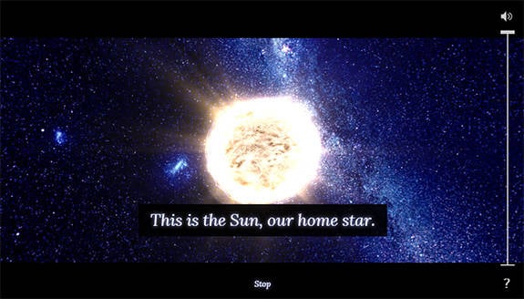 Screenshot from 100,000 Stars app showing our Sun