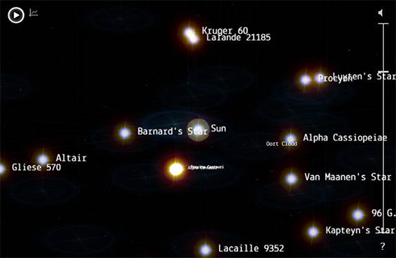 Screenshot from 100,000 Stars app showing local, named stars