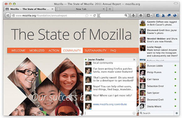 Screenshot of Mozilla's Facebook Messenger for Firefox