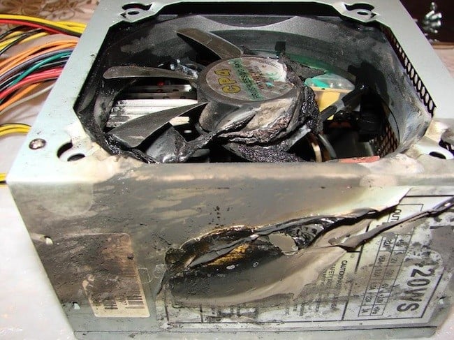 Burnt PC, reader photo from Keith, republished with permission