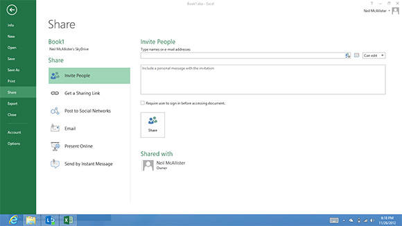 Office 2013 gives you lots of ways to share documents through the cloud