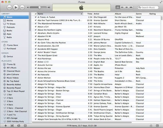 iTunes 10: music listing