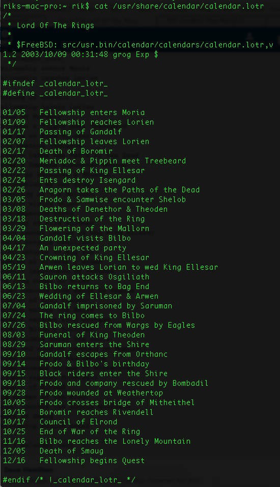 Lord of the Rings timeline in OS X