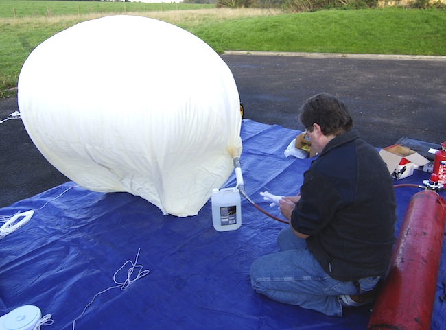 Dave fills the balloon with hydrogen