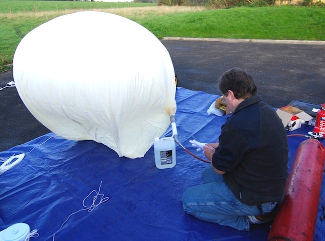 Dave fills the balloon with hydrogen