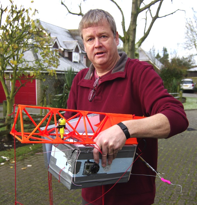 Neil with the styrofoam payload box and flying truss