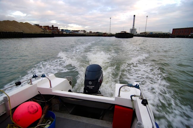 The view behind the boat as we exited Shoreham harbour