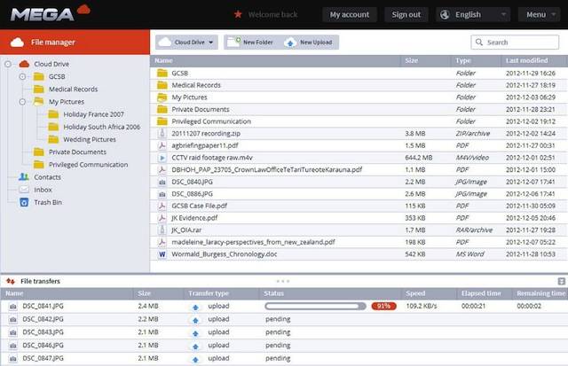 The file manager in Kim Dotcom's new cloud storage service