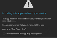Dialog box displayed by Android 4.2 when it spots potential malware