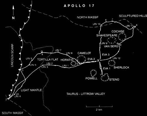 Map of journeys undertaken on the Apollo 17 mission