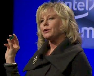 Diane Bryant, GM of Intel's Data Center and Connected Systems Group, holds an Atom S1200
