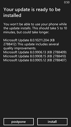Screenshot showing contents of first Windows Phone 8 update